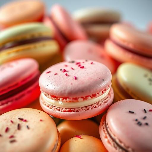 A colorful assortment of macarons in various flavors.