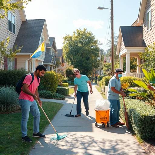 A group of volunteers participating in a neighborhood cleanup event.