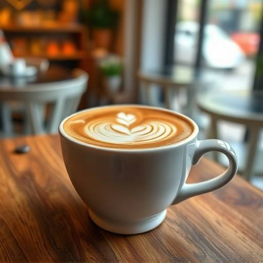 A latte with intricate latte art in a ceramic cup.