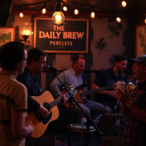 A live music performance at The Daily Brew with a guitarist and a small audience.