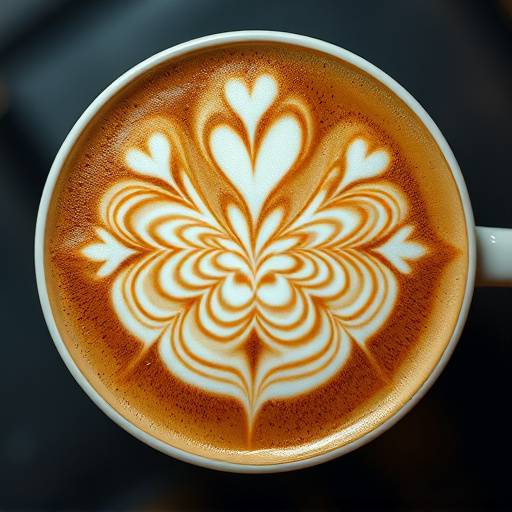 A perfectly poured latte with intricate latte art.