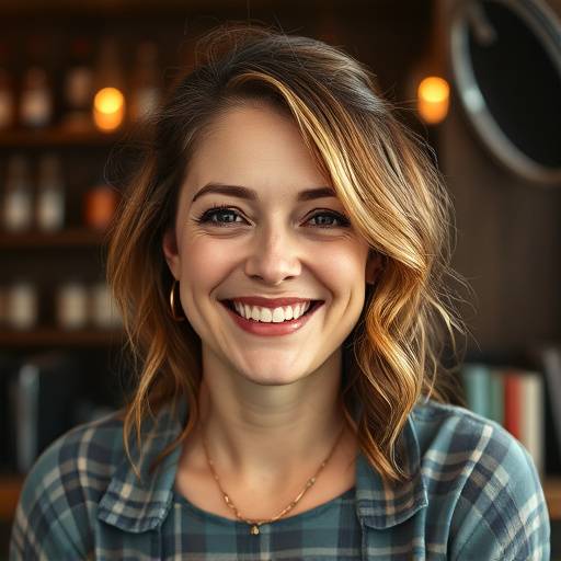 A portrait of Amelia Stone, the founder of The Daily Brew, smiling warmly.