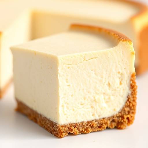 A slice of creamy cheesecake with a graham cracker crust.