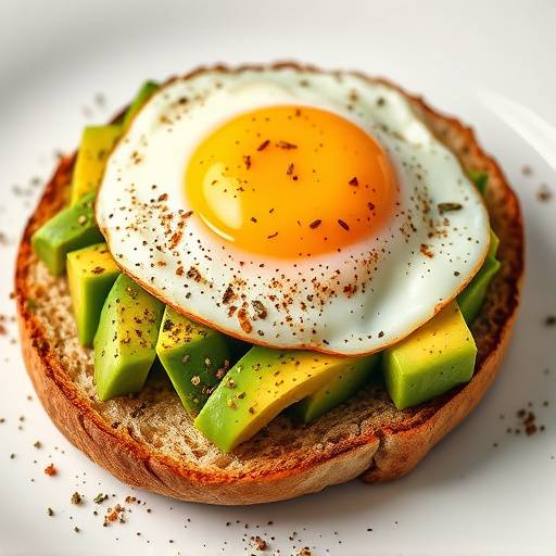 Avocado toast topped with everything bagel seasoning and a fried egg.