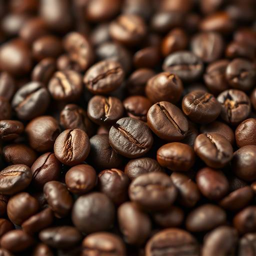 Close-up of freshly roasted coffee beans, showcasing their rich color and texture.